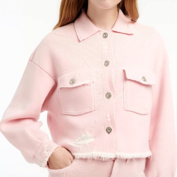 Barrie Denim fringed cashmere and cotton jacket-Light pink - Picture 1 of 14